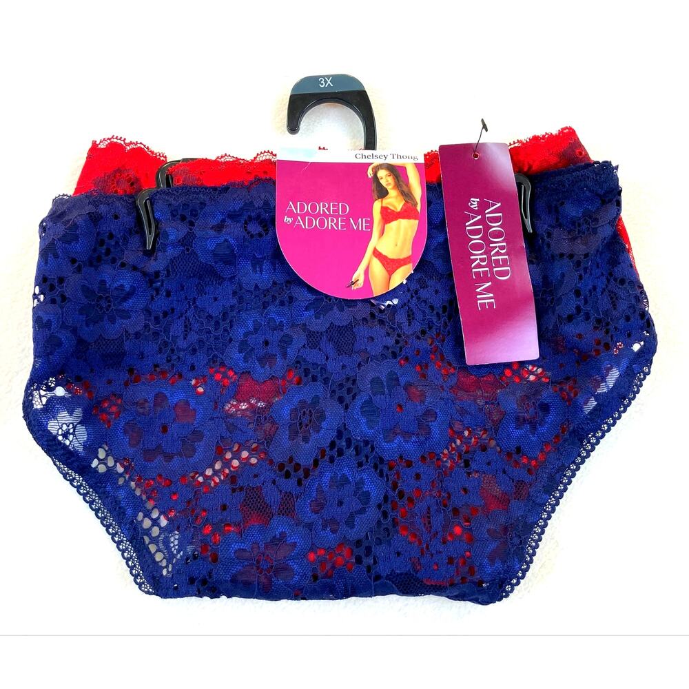 Panties Thong Adored by Adore Me 2/Pk Navy Wine Red NWT 3XL